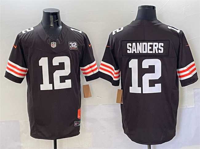 Men%27s Cleveland Browns #12 Shedeur Sanders Brown 2025 Draft F.U.S.E. With Jim Brown Memorial & Home Patch Vapor Limited Stitched Jersey->chicago bears->NFL Jersey